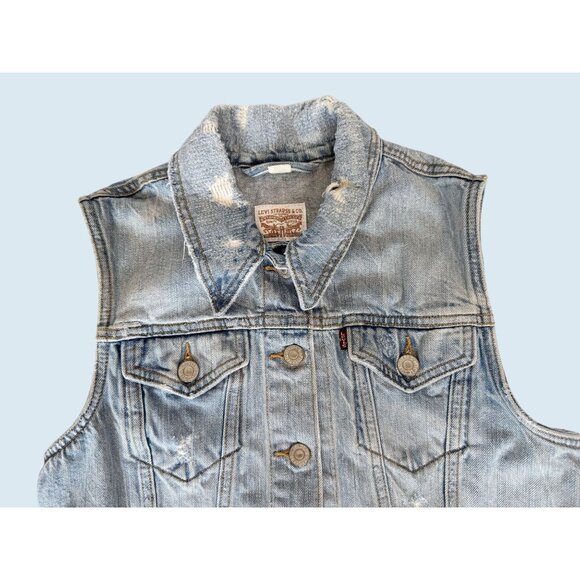 LEVI'S Denim Distressed Full Button Vest Size Small - Picture 3 of 7